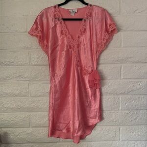 Vintage Josie pink Babydoll Nighty Nightgown Sexy Lace Slip Dress Open Slit